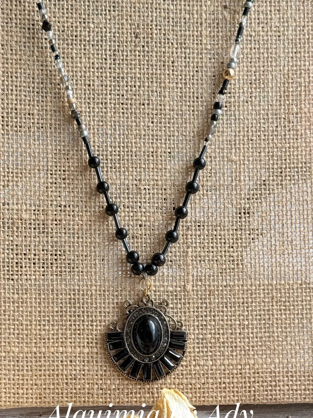 HIGH SUMMER + Black Faceted & Textured Beaded Necklace onyx
